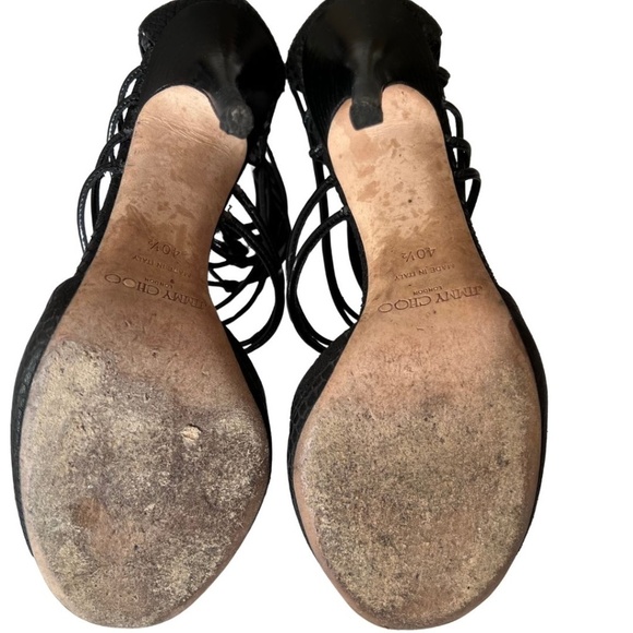 Jimmy Choo "Quantum" Black Leather Lattice Strap Sandals Size 10.5 (40.5) - Picture 8 of 8